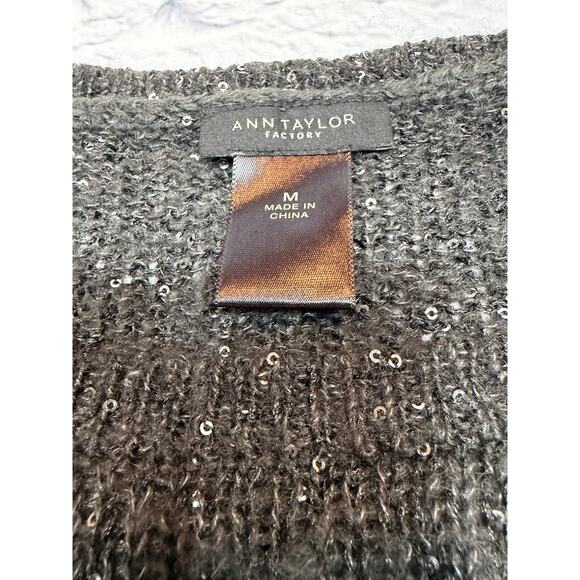 Ann Taylor Factory Sparkly Gray/Black sheer sweater Holiday sequined sz Medium - Picture 3 of 7